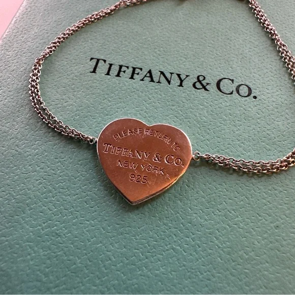 Please Return to TIFFANY CO NY Heart Tag Double Chain Bracelet